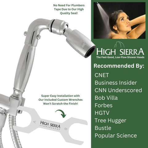 Lead-Free Metal Handheld Shower Head With No-Nonsense High-Pressure 2.0 GPM Spray, Nickel Finish with custom wrench