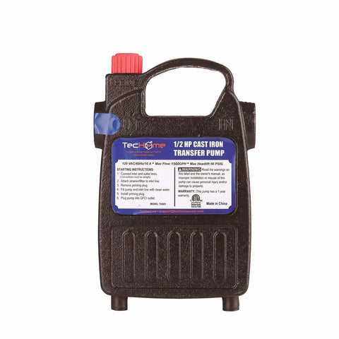 Heavy Duty One Half HP Cast Iron Water Transfer Pump 120V 1560 GPH High Pressure Pump with Suction Strainer displayed