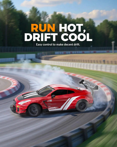 Crazy Fast 1 To 20 Scale RC Drift Car With LED Lights 4WD Remote Control Vehicle on track drifting.