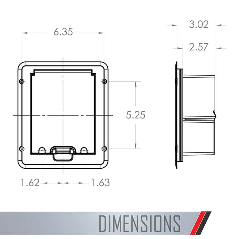 DOC320Z Outdoor Deck Power Cover 1-Gang dimensions diagram with measurements and beveled edge profile view