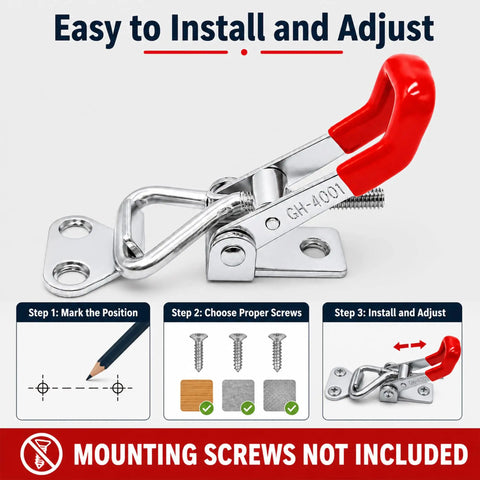 Sixteen Pack Adjustable Toggle Clamp 330 Lb Heavy Duty 4001 Style Toggle Latch with red handle easy install steps