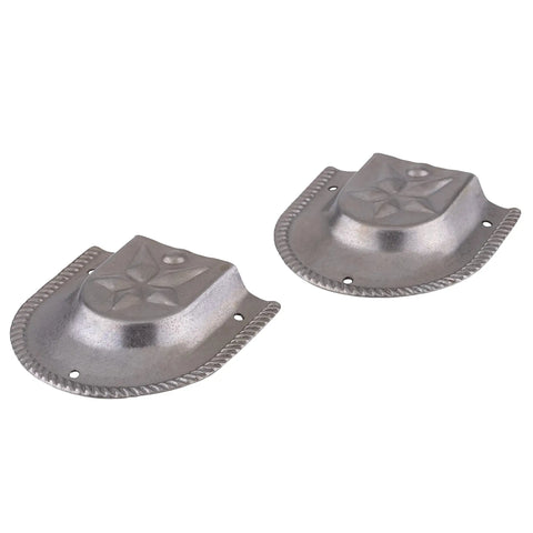 Heavy Duty Steel Trunk Handle Loop Caps Fit Slotted Or Non Slotted Round Ends set of two, metal texture, designed for vintage luggage restoration.
