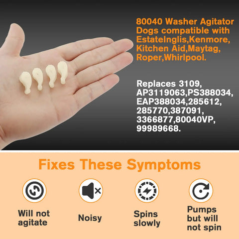 80040 Washer Agitator Dogs Kit 16 Pack Replacement For Whirlpool Kenmore KitchenAid Washers AP3119063, ABS plastic