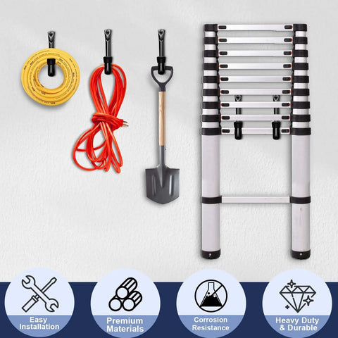 J Utility Hooks Heavy Duty Garage Wall Hangers For Tool Organization 25 Pound Capacity Easy Screw On Installation On Studs Walls Concrete Anti Rust Black Finish Tubular Metal Set Of 6 holding cords and tools