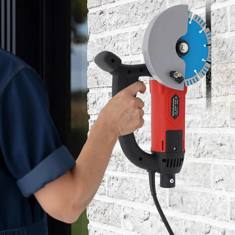 Super Tough 3000W Corded Electric Concrete Saw With Integrated Water Pump And Blazing 7000 RPM Motor for clean cuts in brick.