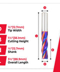Diagram of Spektra Extreme Tool Life USA Made Solid Carbide CNC Down Cut Spiral Plunge Router Bit 46216-K dimensions labeled