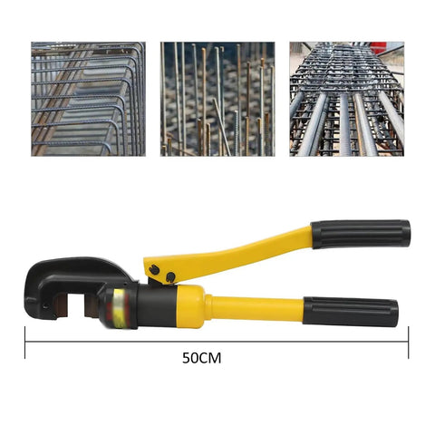 13 Ton Hydraulic Rebar Cutter Tool For Pros And Builders, showcasing non-slip handles and heavy-duty metal cutting capability.