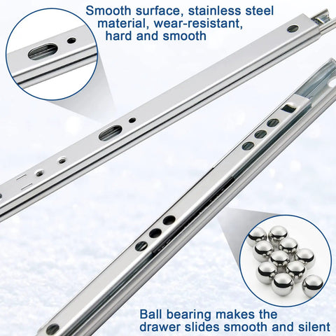 Kickass Heavy Duty Dual Direction 8.4 Inch Drawer Slides With Butter Smooth Glides Zinc Plated Steel for tight cabinet fits, featuring ball bearings.