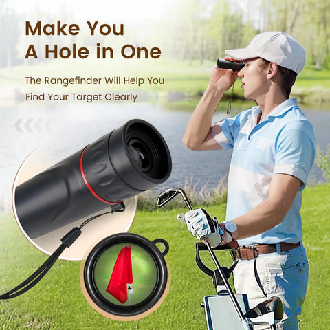Man using monocular from Golf Gifts For Men Fathers Day Complete Golf Accessories Kit In PU Leather Case With 3 Golf Balls, 12 Tees, Divot Tool, Monocular, Scorer, Clip, Brush Must Have Golf Gear For Dad