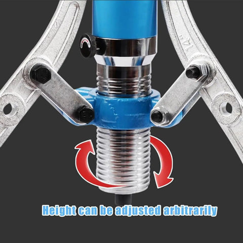Rock Solid Hydraulic Bearing Puller Kit Adjustable For Vertical Or Horizontal Use showing adjustable height mechanism and steel construction.