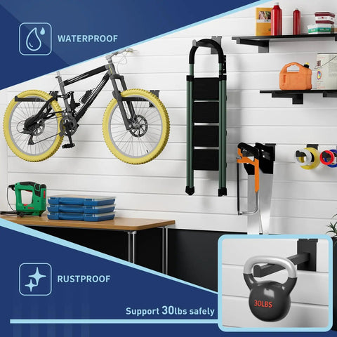 16 Pack Heavy Duty Tube Slatwall Shelf Brackets With Lip For Garage, Retail Or Home Storage in use holding various items