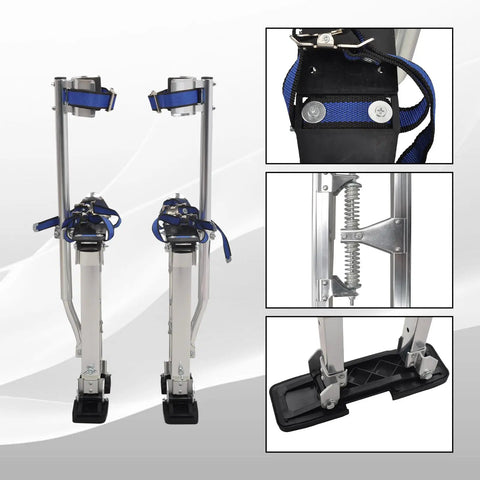 Adjustable Drywall Stilts 15 To 23 Inches Aluminum Lift For Painting Finishing Pruning And Cleaning Built For Easy Maneuverability Pro Grade Lightweight And Balanced Durable Construction Silver, close-up details