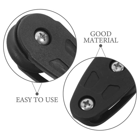 Close-up of Durable Nylon Ball Bearing Pulley Wheel For Kayaks And Canoes With Black Horizontal Design, focusing on screws.
