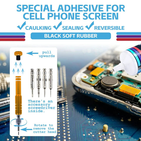 Phone Screen Repair Glue Kit With 50ml Black Adhesive And Disassembly Tools All In One Craft Adhesive Set For Electronics Phones And Tablets Fast Bonding Strong Hold Easy Cleanup DIY Friendly with screwdriver included