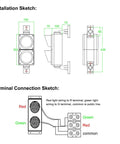 Installation and terminal sketch of Industrial 100mm Traffic Light Signal With Red Green Stop And Go LED DC 9 To 36V Waterproof IP65
