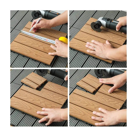 Interlocking 12x12 Wood Plastic Composite Deck Tiles Set For Indoor And Outdoor Use Water Resistant Flooring 22 Pieces Mocha