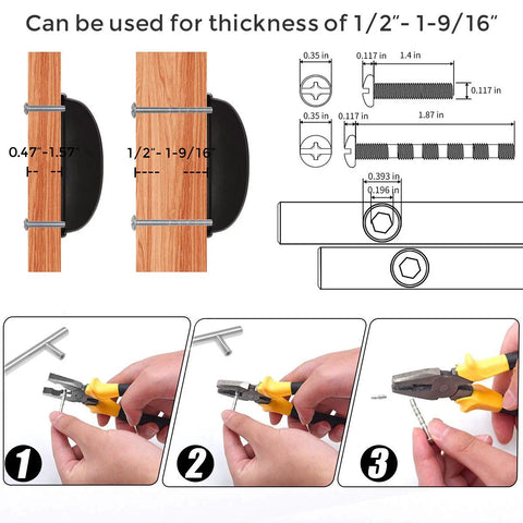 Installation guide for Ten Pack 3 Inch Flat Black Drawer Pulls showing measurements and tools needed, suitable for upgrades in furniture.