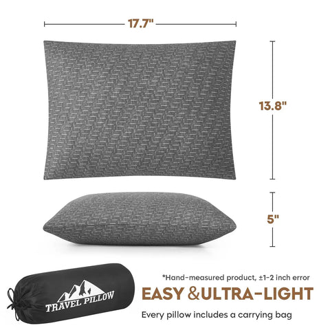 Travel Camping Pillow With Shredded Memory Foam, Compressible And Medium Firm, breathable cover, compact size with bag