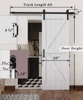 Sliding Barn Door 30 Inch By 84 Inch With 6 Foot Hardware Kit And Handle White Solid MDF Surface Installed in Living Space