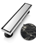 12 Inch Linear Shower Drain Kit With Rectangular Floor Drain Reversible 2-In-1 Cover Tile Insert Grate SUS304 Stainless Steel