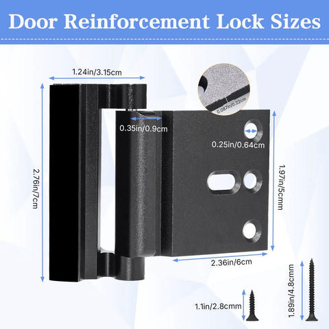 Child Safe Door Reinforcement Lock 2 Pack With 800 Pounds Of Force Heavy Duty Aluminum Inward Door Security Lock with measurements