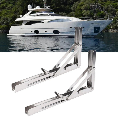 Two Pack Stainless Steel Folding Shelf Brackets For Wall Mount And Table Use Self Deploying Space Saving Design Rustproof