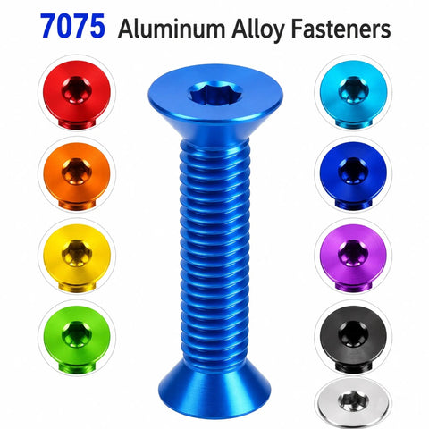 Get These Rad Colored Alumina Countersunk Head Screws In Hex Shape For Your Model Build Featuring M3 M4 M5 M6 Sizes To Fix Hardware Fast Without Hassle Or Matchup Issues. Blue anodized aluminum hex screw with colorful options.