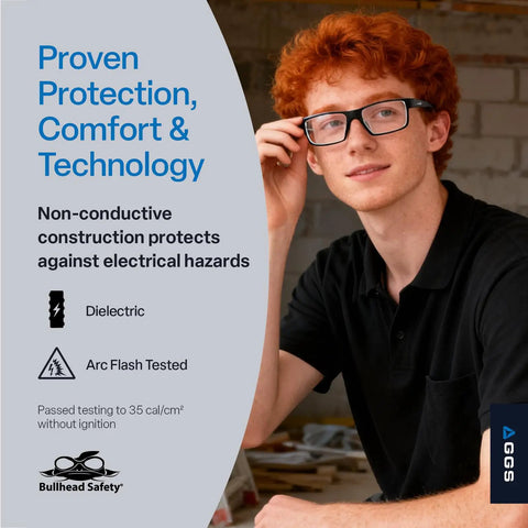 Lightweight Anti Fog Safety Glasses With Scratch Resistant Lenses And UV Protection For Outdoor Adventures DIY Projects And Active Running worn by a young man with red hair, showcasing comfort and protection.