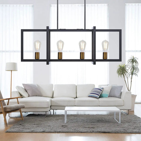 Modern Island Kitchen Pendant Light With Four Adjustable Sockets, Vintage Black And Bronze Ceiling Fixture in living room
