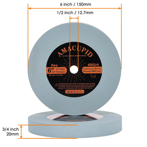 Heavy Hitters 400 Grit Green Silicon Carbide Bench Grinder Wheels For Precision Metalworking 6 inch 1/2 inch arbor 3/4 inch thick