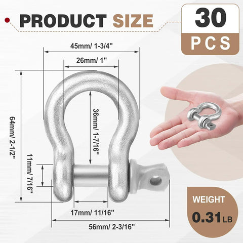Thirty Pack Three Eighth Inch D Ring Shackles Galvanized Carbon Steel Screw Pin Anchor Shackles For Marine Mining Forestry 30 pcs Size