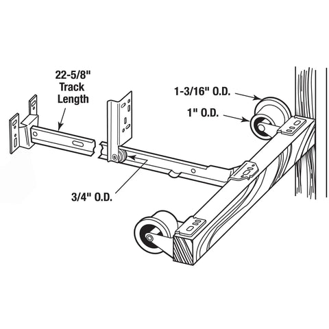 22-5/8 Inch Mono-Rail Drawer Slide Kit in Galvanized Steel, Heavy-Duty Replacement Tracks for Cabinets, Universal Tri-Roller System, 20 Lb Load, Go-To Single Pack, Easy Install and Smooth Glide, with track and roller measurements