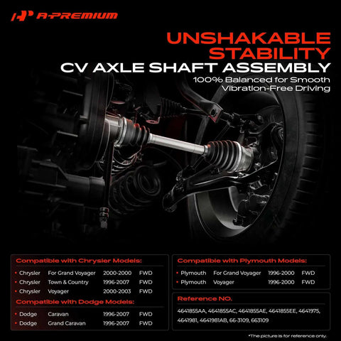 CV Axle Shaft Assembly For Chrysler Town And Country Grand Voyager Dodge Grand Caravan Plymouth Voyager Vans 1996-2007 FWD Front Left Driver Side Replacement Part Built Tough Easy Install showing component close-up