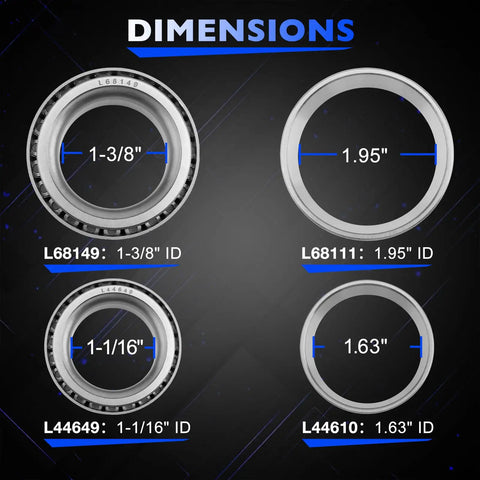 Trailer Bearings Kit For 3500 Lb Axles One And One Sixteenth Inch To One And Three Eighths Inch Spindle Two Sets Included L68149 L44649