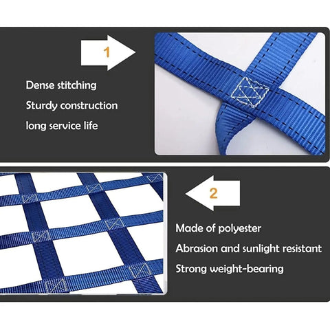 Close-up of Heavy Duty Cargo Net For Trucks And Pallets Flat Nylon Webbing Sling Hoist Net with dense stitching and polyester material