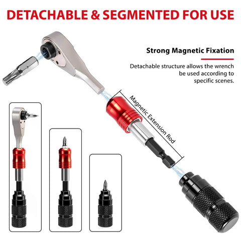 Segmented wrench with magnetic extension from All In One Bike Repair Tool Kit With Mini Pump, Ratchet Wrench, 10 Magnetic Bits, Tire Levers.