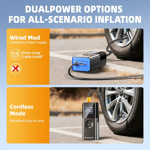 On The Go Portable Tire Inflator Air Compressor With Digital Gauge 160 PSI Cordless and wired inflator options