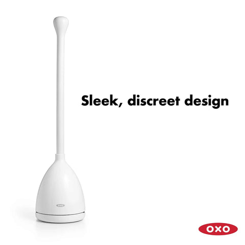 Concealed Toilet Plunger With Auto Open Canister Ventilated Drip Tray For Quick Drying Flat Top Handle For Secure Grip