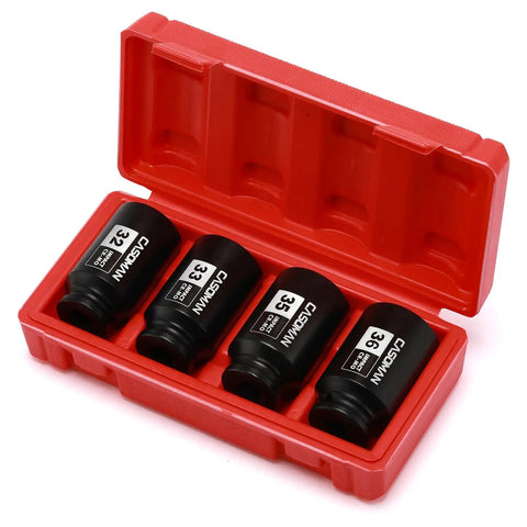 Heavy Duty Half Inch Drive Deep Impact Socket Set 6 Point CR MO Steel 32 33 35 36mm 4 Piece Drop Forged And Heat Treated