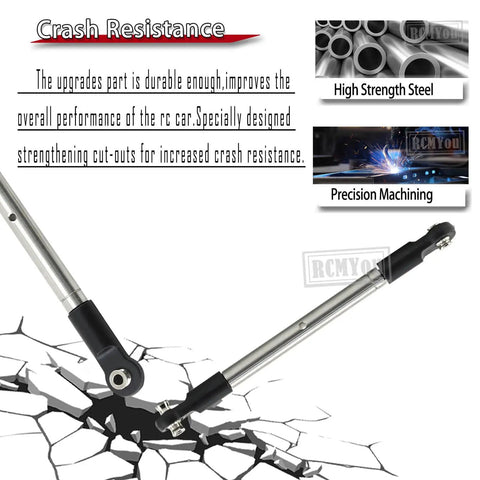 Stainless Steel Adjustable Turnbuckles Camber Links Upgrade For One Tenth Scale WideMaxx RC Car crashing through surface