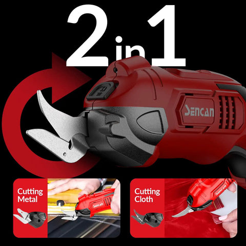 Cordless Electric Scissors For Fabric, Cardboard, And Plastic Cutting Tool with two replacement blades in action