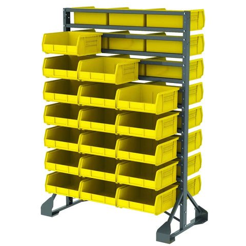 Two Sided Steel Rail Garage Organizer For Mounting AkroBin Storage Bins, Built Tough Heavy-Duty Wall Mounted Rack, 36W X 20D X 53H, 500 Lb Weight Capacity, Durable Gray Finish