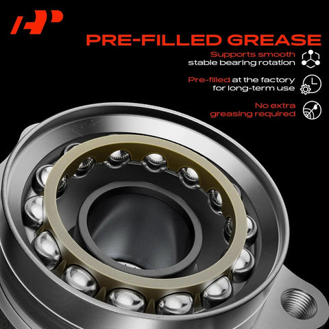 Close-up of pre-filled grease bearing in 2x Front Left And Right Steering Knuckle And Wheel Bearing Hub Assembly with Dust Shield