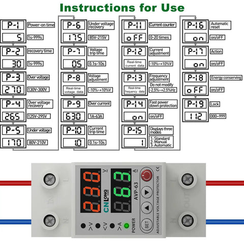 Adjustable Voltage Current Protector For Home And Shop Setup Smart Circuit Breaker 110 To 120V And 220 To 240V on DIN rail