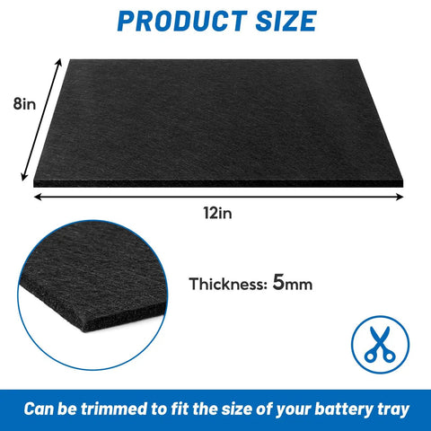 Heavy Duty Built Tough Battery Protector Mat 8 X 12 Inch Acid Absorber Pad And Anti Shock And Corrosion Resistant Reduces Vibration For Battery Trays In Cars Boats RVs And Trucks