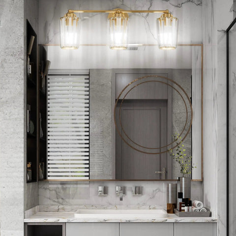 Bathroom with Gold Crystal Bathroom Vanity Light With Two Lights Dimmable E26 Socket Modern Vanity Fixture Perfect For Bathroom Or Powder Room Bulbs Not Included Easy Install above mirror.