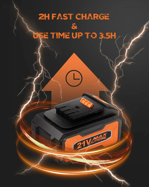 21V 2x4.0Ah Li Ion battery for Cordless Rotary Hammer Drill With Brushless Motor, fast charge and usage time displayed