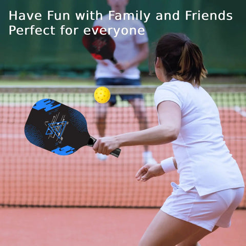 Players using Premium Wood Pickleball Paddle Set For Men And Women With Four Cushioned Grip Paddles on court