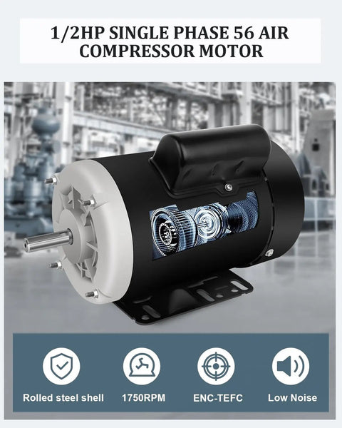 Half Horsepower Farm Duty Electric Motor, Single Phase 1750 RPM, 115 To 230 Volt, 56 Frame, Five Eighths Inch Shaft, TEFC
