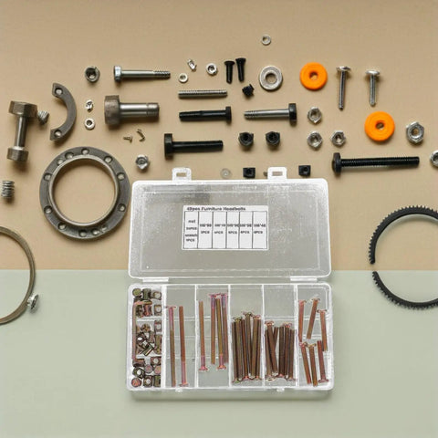 49 Piece M6 Hex Drive Screws And Barrel Nuts Set with portable storage box and assorted hardware for DIY projects